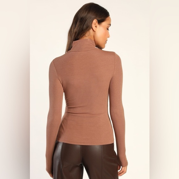 LULU’S Flirty Little Secret Brown Ribbed Cutout Long Sleeve Top - Picture 4 of 6